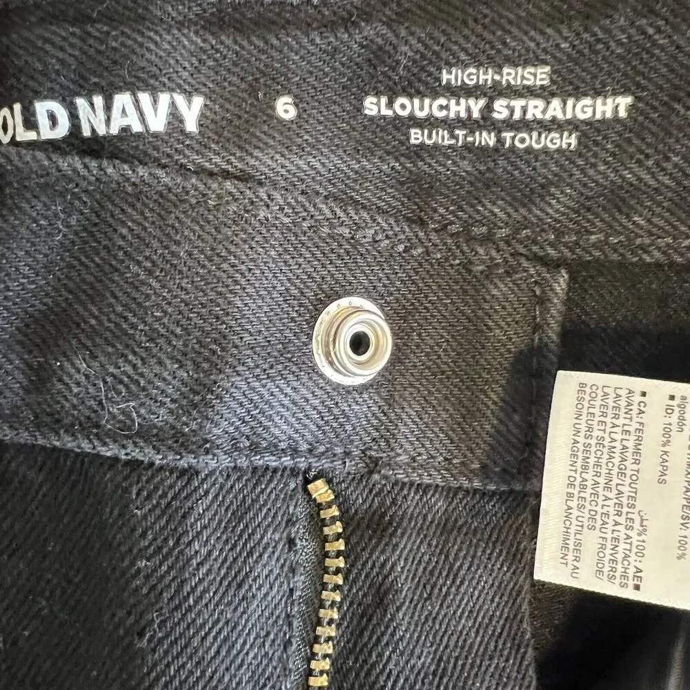 Old Navy Slouchy Straight High Rise Black Denim Shorts 6‎ New